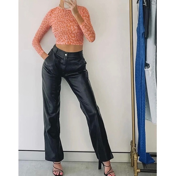 High Waist Wide Leg Leather Pants - Picture 8 of 11